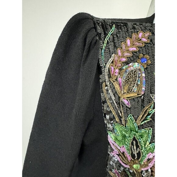 PAT SANDLER For Wellmore Vtg Black Knit Dress With Bead & Sequin Detail Sz 10 - Picture 6 of 11